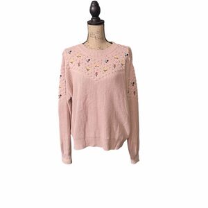 SHEIN Pink Sweater with Floral Embroidery